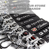 FORD Universal Chrome 3D Logo Carbon Fiber Look Black Leather Metal Gift Decor FORD Racing Quick Release Lanyard Keychain