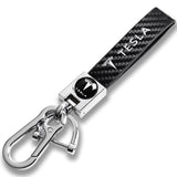 TESLA Universal Chrome 3D Logo Carbon Fiber Look Rare Black Leather Metal Gift Decor Quick Release Lanyard Keychain