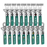 Audi Universal Chrome 3D Logo Carbon Fiber Look Green Leather Metal Gift Decor Quick Release Lanyard Keychain for A1 A4 Q5 Q7 TT