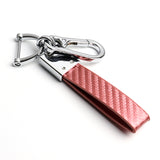 TESLA Universal Chrome 3D Logo Carbon Fiber Look Rare Pink Leather Metal Gift Decor Quick Release Lanyard Keychain