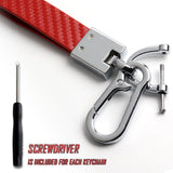 TESLA Universal Chrome 3D Logo Carbon Fiber Look Rare Red Leather Metal Gift Decor Quick Release Lanyard Keychain