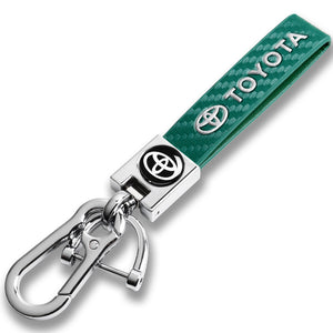 TOYOTA SUPRA COROLLA Camry Universal Chrome 3D Logo Carbon Fiber Look Green Leather Metal Gift Decor Quick Release Lanyard Keychain