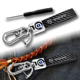 VOLVO Universal Chrome 3D Logo Carbon Fiber Look Black Leather Metal Gift Decor Quick Release Lanyard Keychain