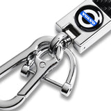 VOLVO Universal Chrome 3D Logo Carbon Fiber Look Black Leather Metal Gift Decor Quick Release Lanyard Keychain