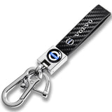 VOLVO Universal Chrome 3D Logo Carbon Fiber Look Black Leather Metal Gift Decor Quick Release Lanyard Keychain