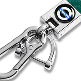 VOLVO Universal Chrome 3D Logo Carbon Fiber Look Green Leather Metal Gift Decor Quick Release Lanyard Keychain