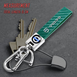 VOLVO Universal Chrome 3D Logo Carbon Fiber Look Green Leather Metal Gift Decor Quick Release Lanyard Keychain