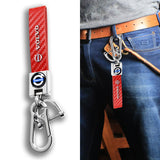 VOLVO Universal Chrome 3D Logo Carbon Fiber Look Red Leather Metal Gift Decor Quick Release Lanyard Keychain