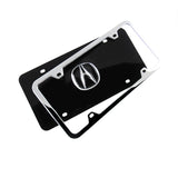 Acura 3D Logo Stainless Steel with Black Acrylic Construction Front License Plate Frame with caps Authentic
