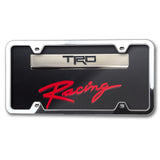 Toyota TRD Racing 3D Black and Chrome Stainless Steel with Black Red Acrylic License Plate Frame + Caps Set OFFICIAL LICENSED