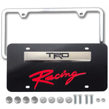 Toyota TRD Racing 3D Black and Chrome Stainless Steel with Black Red Acrylic License Plate Frame + Caps Set OFFICIAL LICENSED