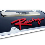 Toyota TRD Racing 3D Black and Chrome Stainless Steel with Black Red Acrylic License Plate Frame + Caps Set OFFICIAL LICENSED