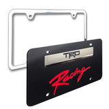 Toyota TRD Racing 3D Black and Chrome Stainless Steel with Black Red Acrylic License Plate Frame + Caps Set OFFICIAL LICENSED