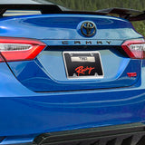 Toyota TRD Racing 3D Black and Chrome Stainless Steel with Black Red Acrylic License Plate Frame + Caps Set OFFICIAL LICENSED