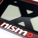 NISMO Nissan Real Carbon Fiber License Plate Cover Protector Red Shield Frame with Bracket