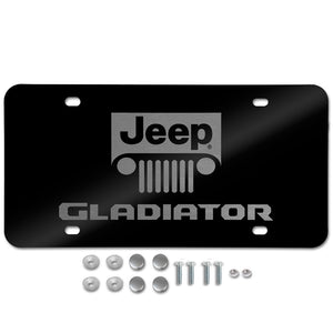 For JEEP GLADIATOR Stainless Steel Laser Etched License Plate Black PL.GLADNL.EB + Chrome Caps