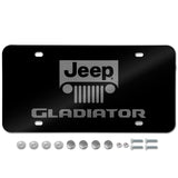 For JEEP GLADIATOR Stainless Steel Laser Etched License Plate Black PL.GLADNL.EB + Chrome Caps