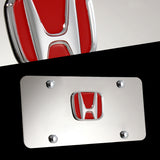 For HONDA Front 3D Mirror Stainless Steel License Plate Frame with Chrome Caps