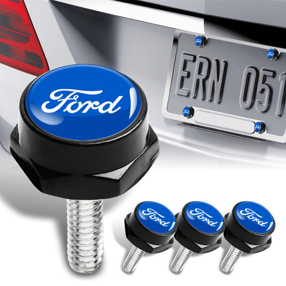 For FORD Black/Blue Car License Plate Frame Security Screw Bolt Caps Covers 4pcs