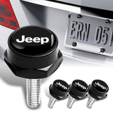X4 For JEEP Metal Car License Plate Frame Screw Bolt Cap Cover Bolts Nuts Black