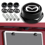 Black 4Pcs Mazda Car License Plate Frame Screw Bolt Cap Cover Screw Bolts Nuts