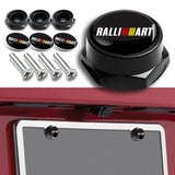 New Ralliart 2 pcs Black Stainless Steel License Plate Frame with Caps Bolt Screw Set
