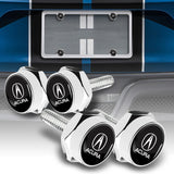 For Acura Racing Car Metal License Plate Frame Screw Chrome Bolt Cap Cover Frame Holder 4 pcs