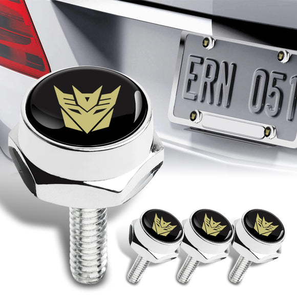 Decepticon Transformers metal car license plate frame screw bolt cap cover X4