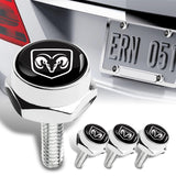 For Silver Dodge Ram Car License Plate Frame Bolt Cap Cover Screw Bolts Nuts X4
