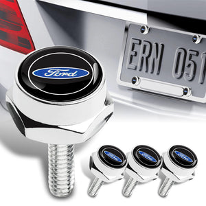 For FORD Silver Car License Plate Frame Security Screw Bolt Caps Covers 4PCS Set