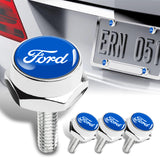 X4 For Blue/Chrome FORD Car License Plate Frame Security Screw Bolt Caps Covers