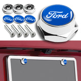 X4 For Blue/Chrome FORD Car License Plate Frame Security Screw Bolt Caps Covers