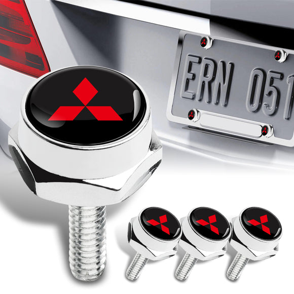 4pcs New Chrome Car License Plate Bolts Frame Screw Caps Covers for Mitsubishi