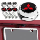 MITSUBISHI Stainless Steel 2pcs License Plate Frame with Caps Bolt Brand New SET