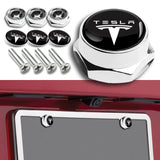 TESLA Stainless Steel Black License Plate Frame 2pcs Brand New SET with Caps Bolt