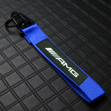 For Mercedes-AMG Racing Logo Keychain Metal Key Ring Hook Blue Strap Nylon Lanyard