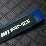 For Mercedes-AMG Racing Logo Keychain Metal Key Ring Hook Blue Strap Nylon Lanyard