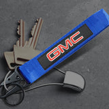 For GMC Racing Logo Keychain Metal Key Ring Hook Blue Strap Nylon Lanyard