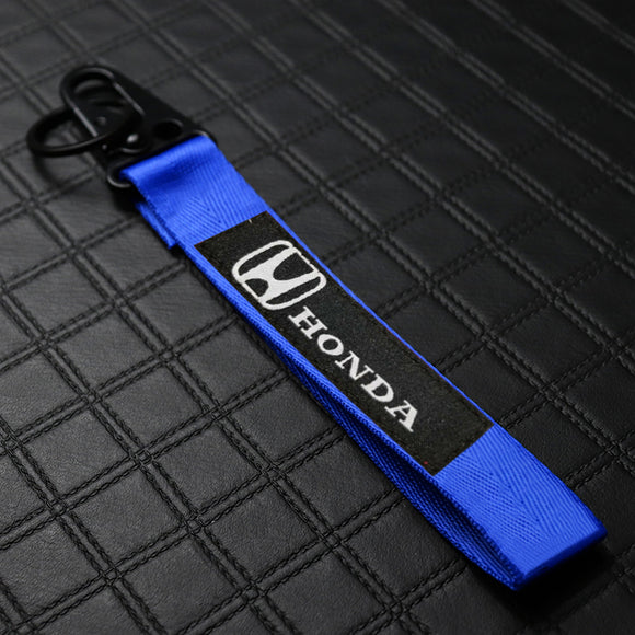 For Honda Racing Logo Keychain Metal Key Ring Hook Blue Strap Nylon Lanyard