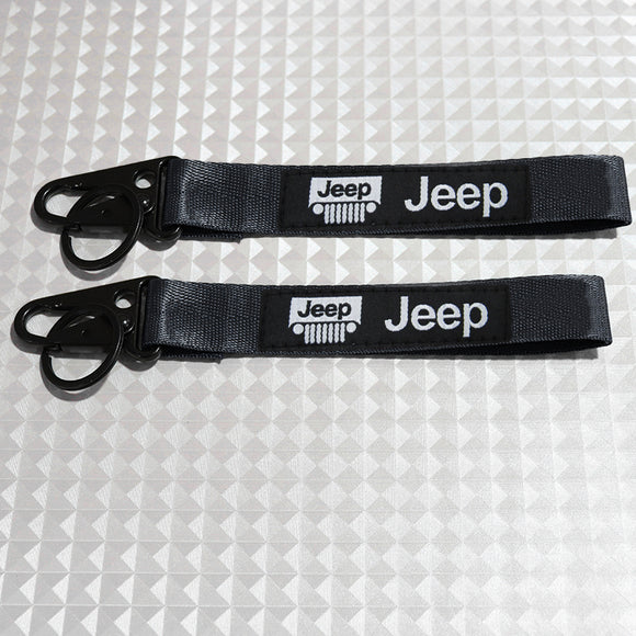 For JEEP Racing Universal Keychain Metal Key Ring Hook Strap Black Nylon Lanyard x2