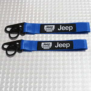 For JEEP Racing Universal Keychain Metal Key Ring Hook Strap Blue Nylon Lanyard x2