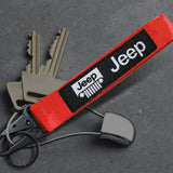 For JEEP Racing Universal Keychain Metal Key Ring Hook Strap Red Nylon Lanyard x2
