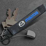 For Mazda Racing Logo Keychain Metal Key Ring Hook Black Strap Nylon Lanyard