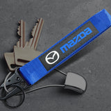 For Mazda Racing Logo Keychain Metal Key Ring Hook Blue Strap Nylon Lanyard