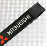 For Mitsubishi Motors Logo Keychain Metal Key Ring Hook Black Strap Nylon Lanyard
