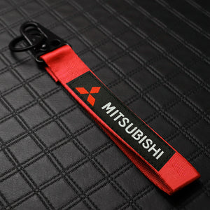 For Mitsubishi Motors Logo Keychain Metal Key Ring Hook Red Strap Nylon Lanyard