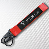 Universal Keychain Metal Key Ring Hook Nylon Strap Lanyard for TESLA Brand New