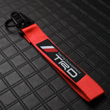 Red TOYOTA MOTORS TRD Racing Set Keychain Metal Key Ring with Steering Wheel Emblem
