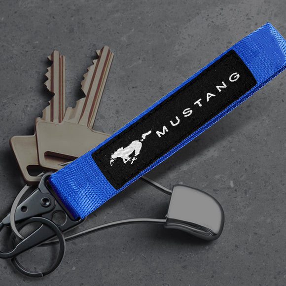 Ford Mustang Blue Keychain with Metal Key Ring