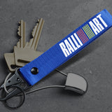 Mitsubishi Ralliart Blue Keychain with Metal Key Ring